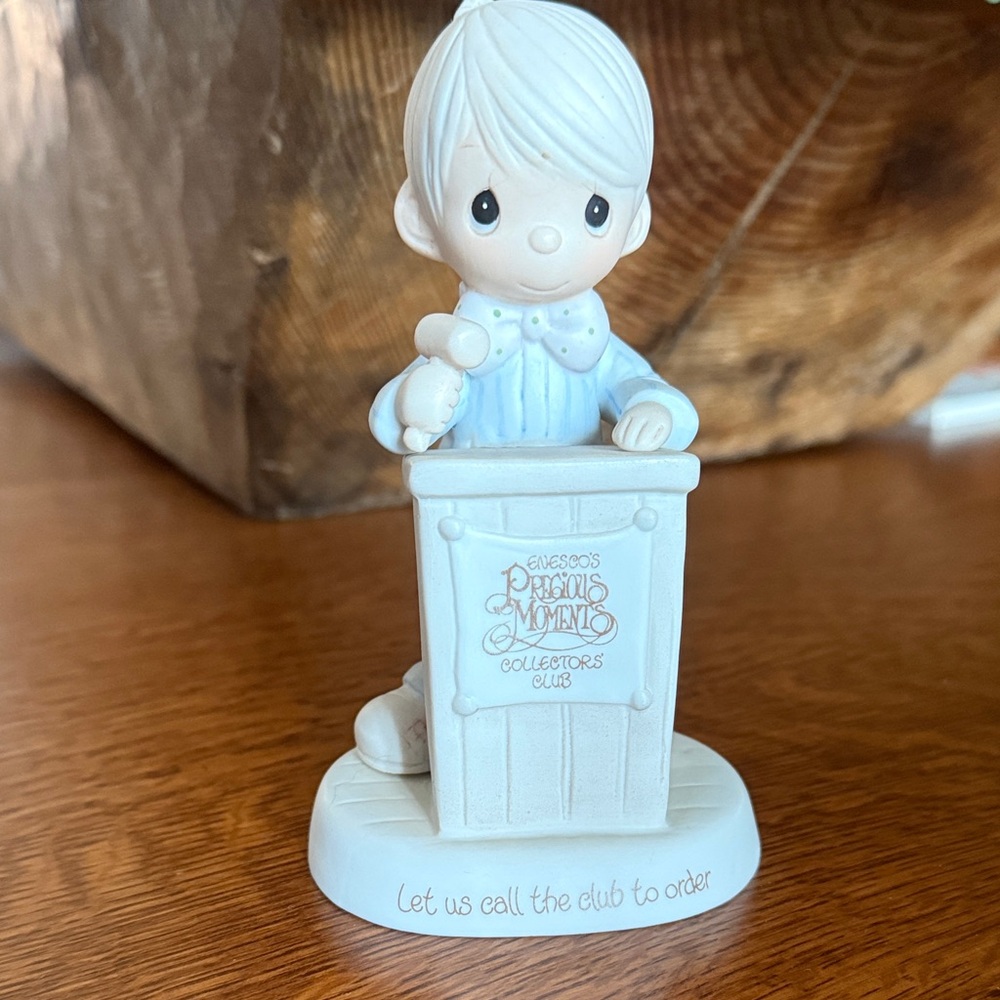 Precious Moments Collectors Club Boy Figurine in Light Blue at Podium